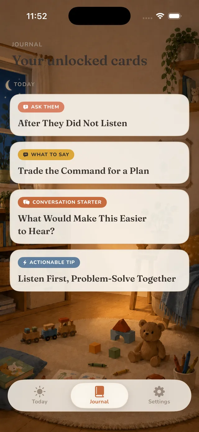 Journal — your unlocked cards